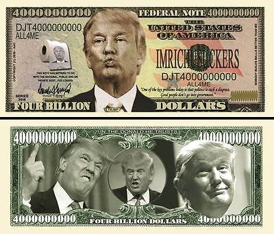 Donald Trump 4 Billion Dollar Play Funny Money Novelty Note + Free Sleeve