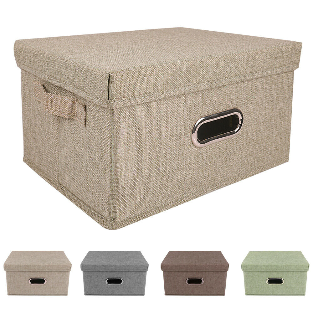 Collapsible Storage Bins Linen Fabric Foldable Boxes Organizer Containers Basket