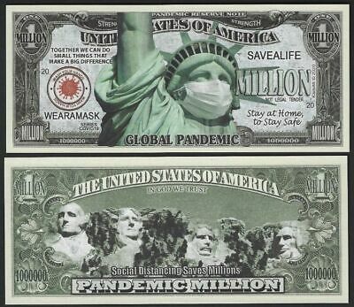 Global Pandemic Safety Liberty Million Dollar Bill Play Money + Free Sleeve
