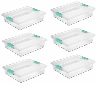 Sterilite Large Plastic Clear Clip Box Storage Tote Container With Lid (6 Pack)