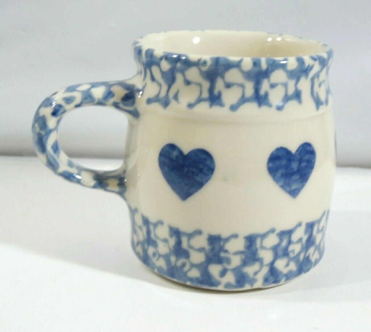The Workshops Of Gerald E. Henn Pottery Blue Hearts Spongware Mug Usa