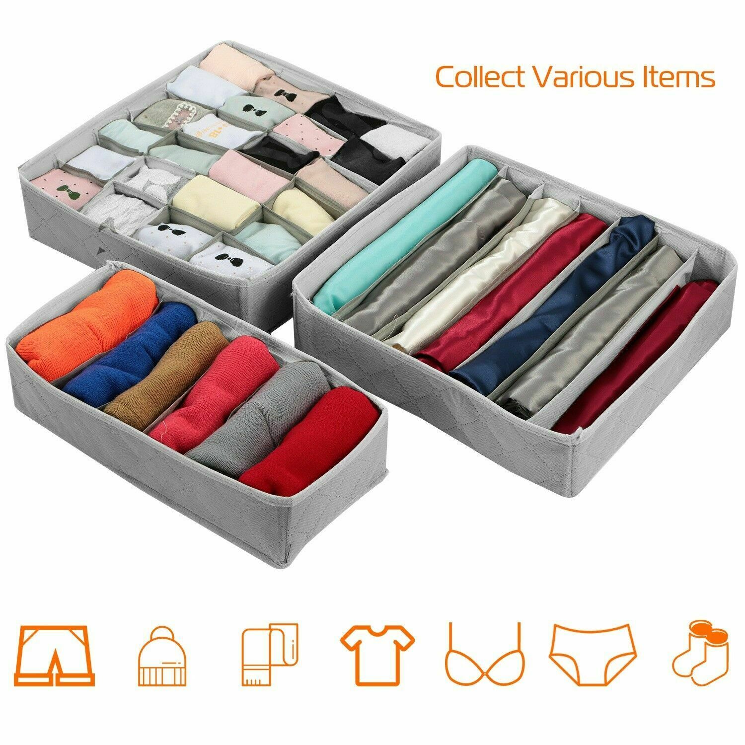 Us 3pcs Sock Bra Underwear Closet Drawer Organizer Storage Bamboo Charcoal Set