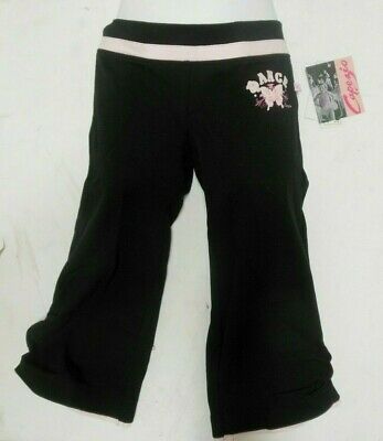 Capezio Black Pink Cotton Lycra Dance Cinched Capri Pants Girls Sizes Coverup