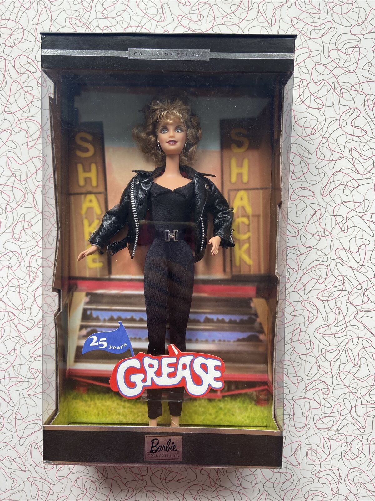 Mattel 2003  25th Anniversary Grease Barbie Sandy In Black Leather Nib