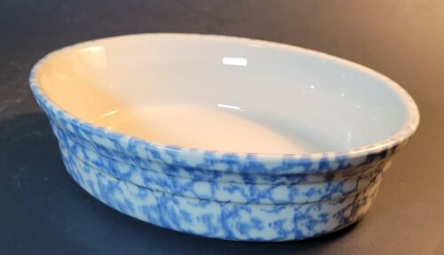 Gerald E. Henn Stoneware Roseville Blue Spongeware 8" Serving Bowl Baking Dish
