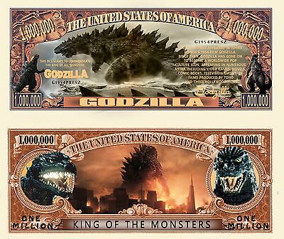 Godzilla Million Dollar Bill Play Funny Money Novelty Note With Free Sleeve