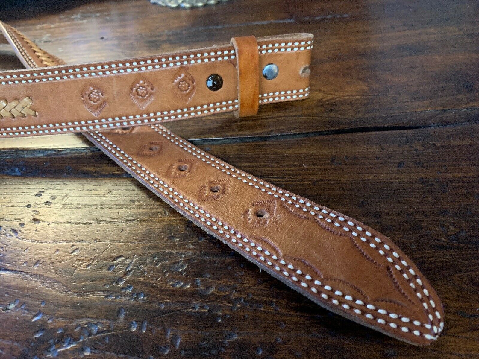Santa Fe James Reid Style Belt Buckle Set Strap, 28-31  Braided Cowhide 1.5”