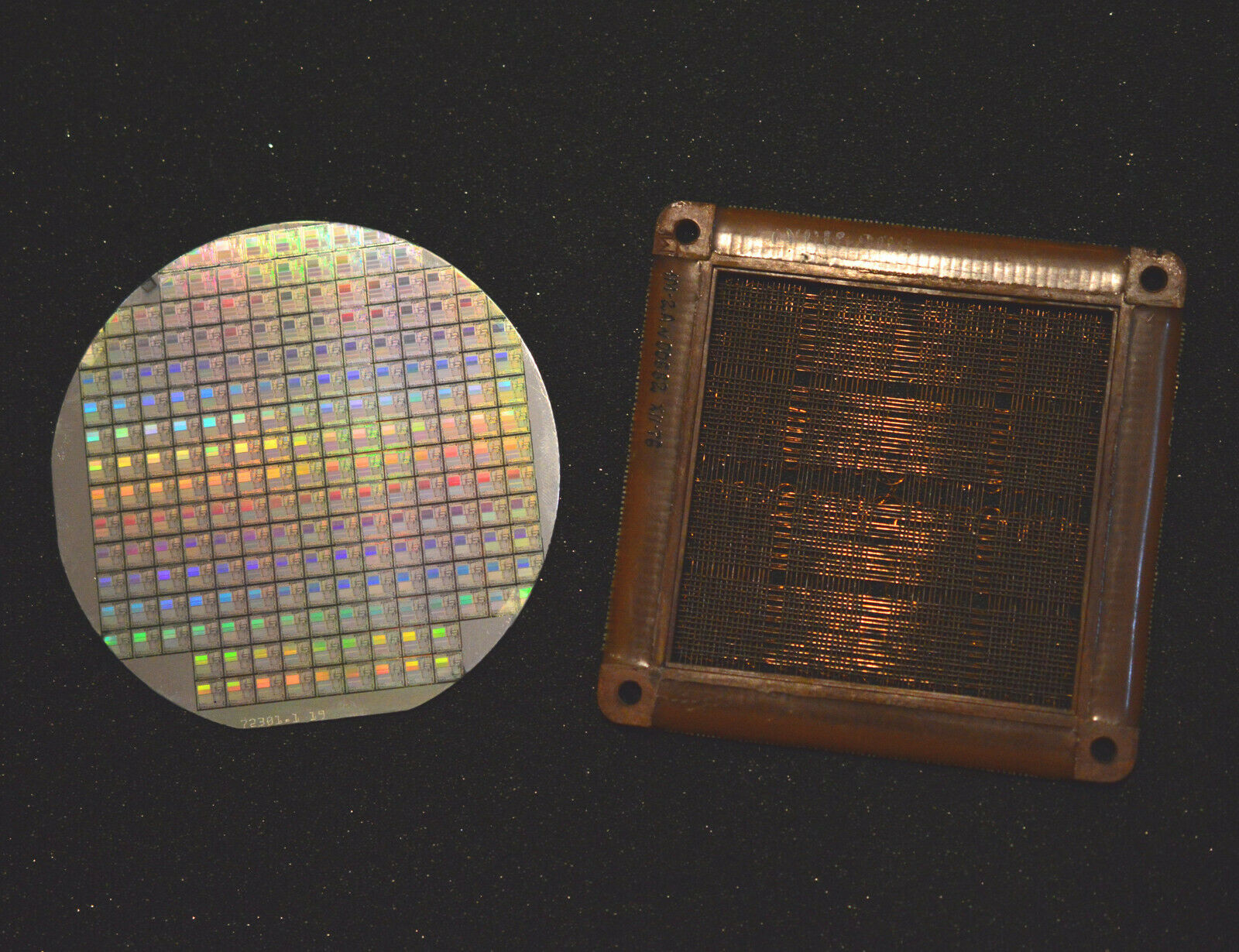 Magnetic Core Memory, 2n1613 Transistor, Plus 4 Inch Silicon Wafer Of Cpu Chips