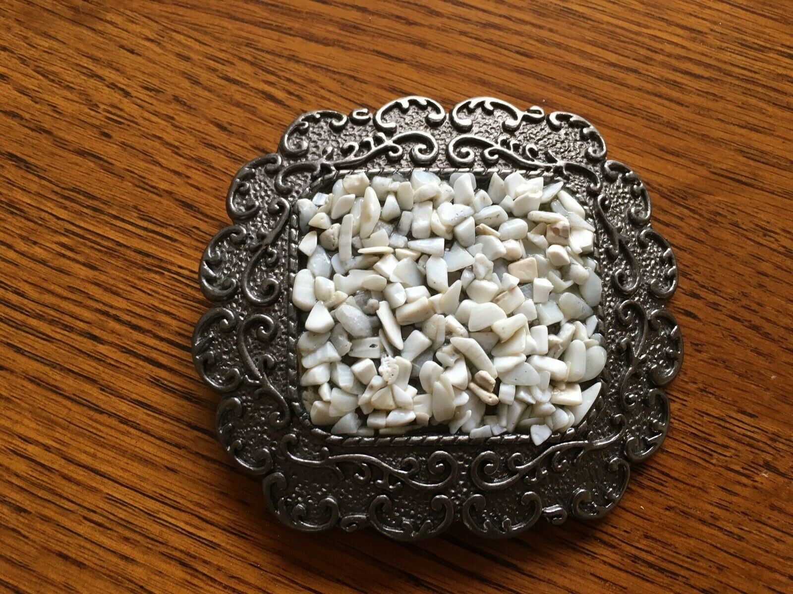 Women's Belt Buckle - 4" X 3.5", Crushed Stones In The Center