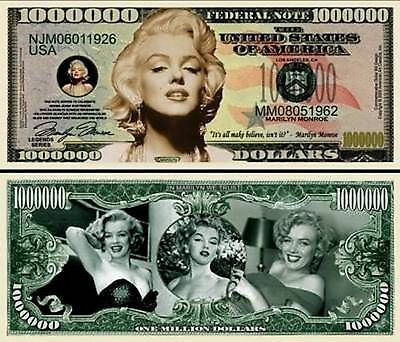 Marilyn Monroe Million Dollar Bill Play Funny Money Novelty Note + Free Sleeve