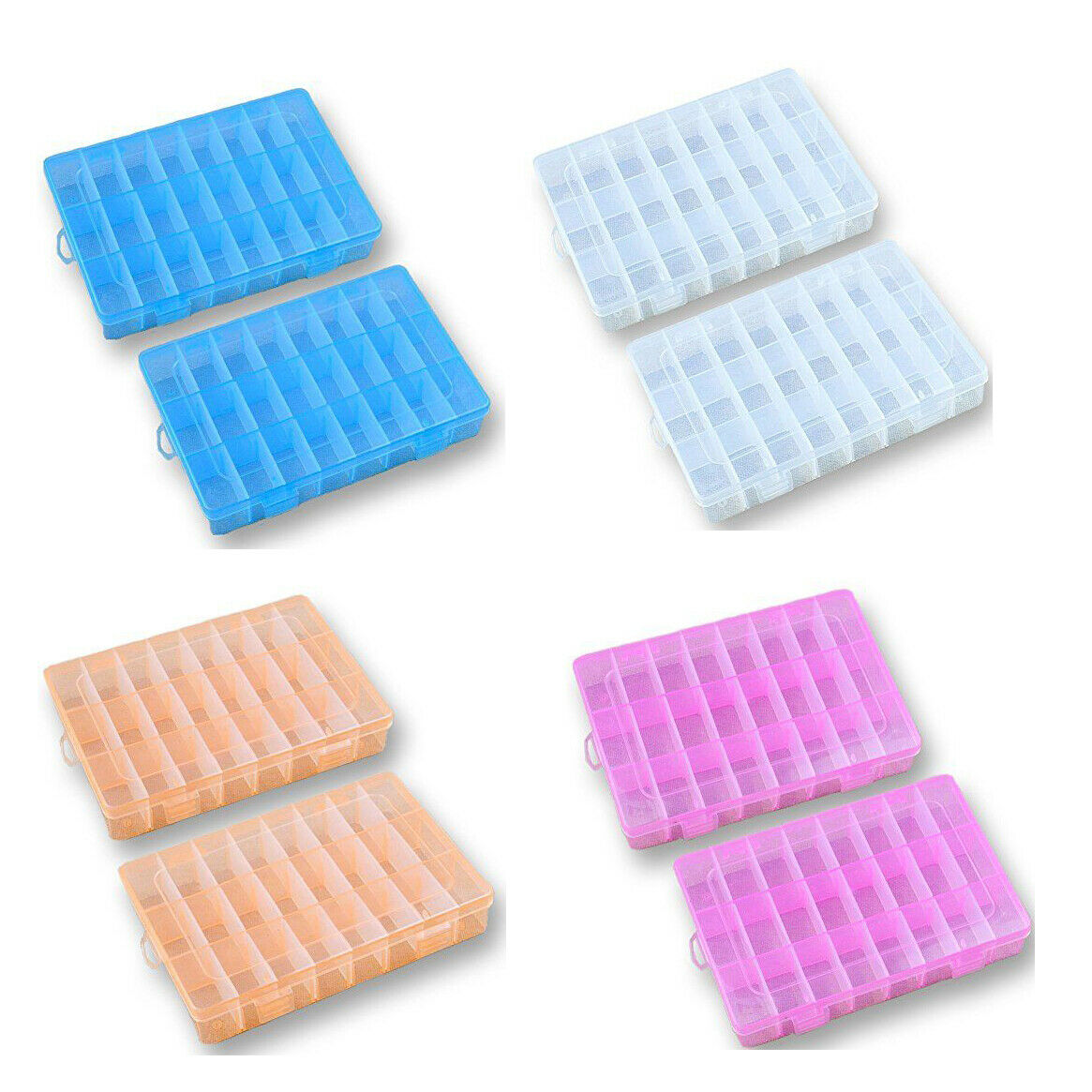 2 Pack 24 Grids Plastic Storage Box Jewelry Earring Tool Containers Organizer